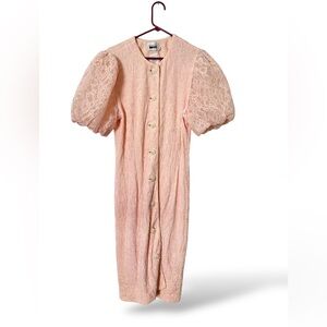 Vintage 80’s Elegant Pink Lace‎ women’s Dress size 16 Lacey puffy sleeves (A-84)